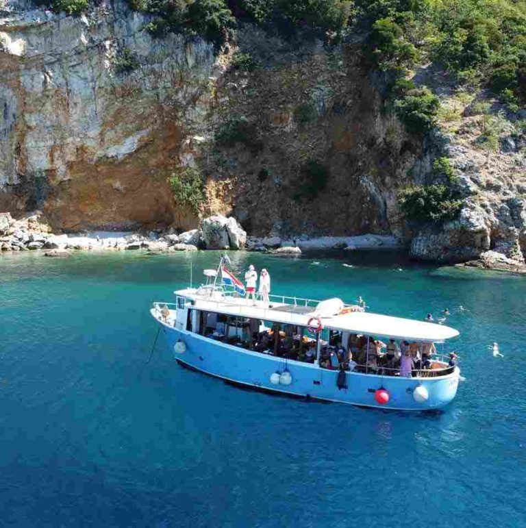 Large boat ready for group boat tours from Rijeka on the Adriatic Sea.